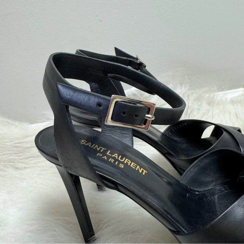 Authentic Saint Laurent Bianca Platform Criss Cross Leather Ankle Strap Heels - Picture 8 of 9